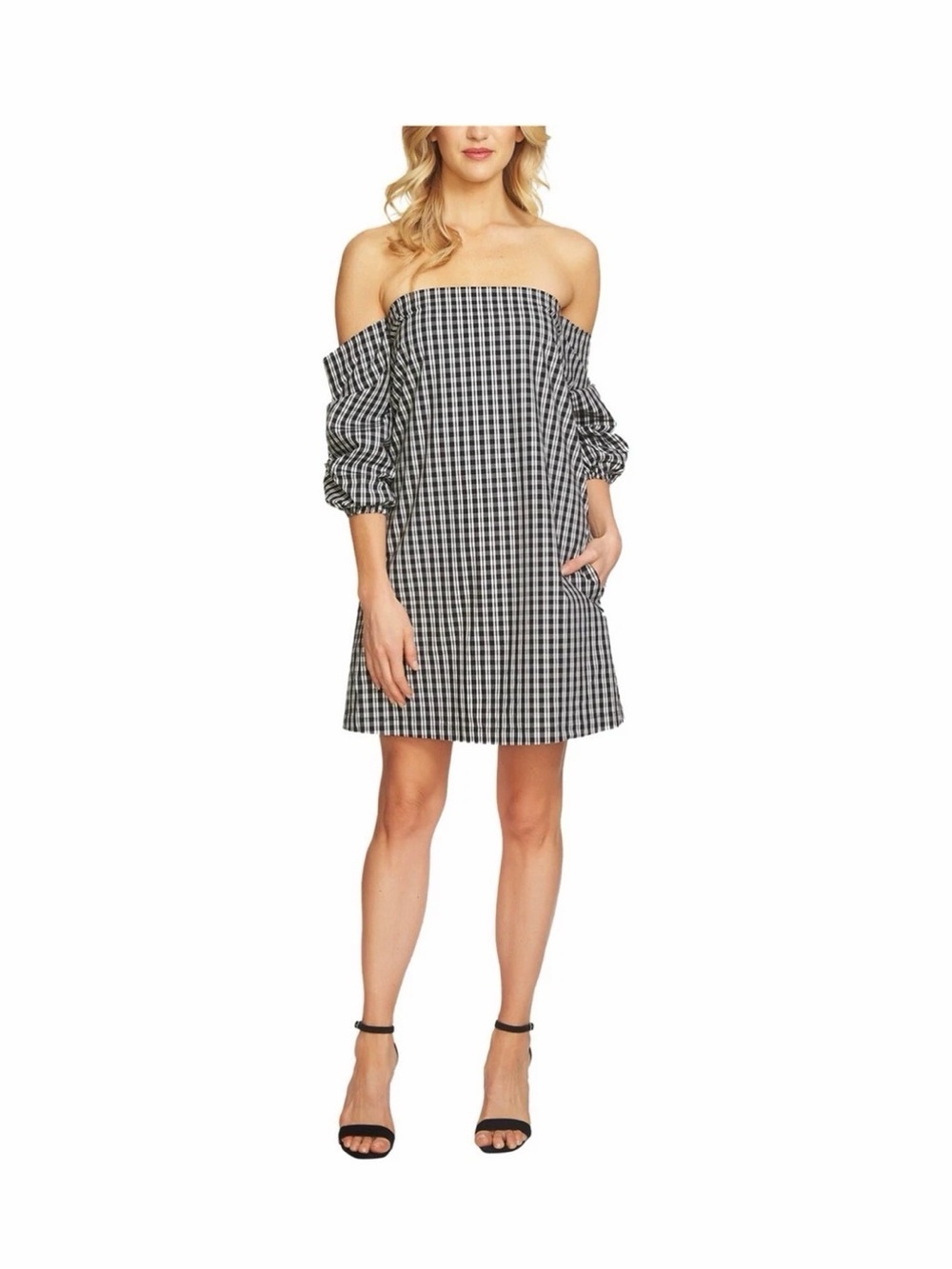 1. State Black and White Gingham Off-Shoulder Mini Dress